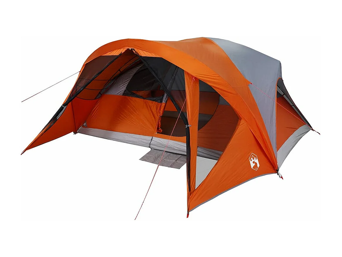 Tenda familiar estilo cabana 6 pessoas imperm. cinza/laranja PT744892