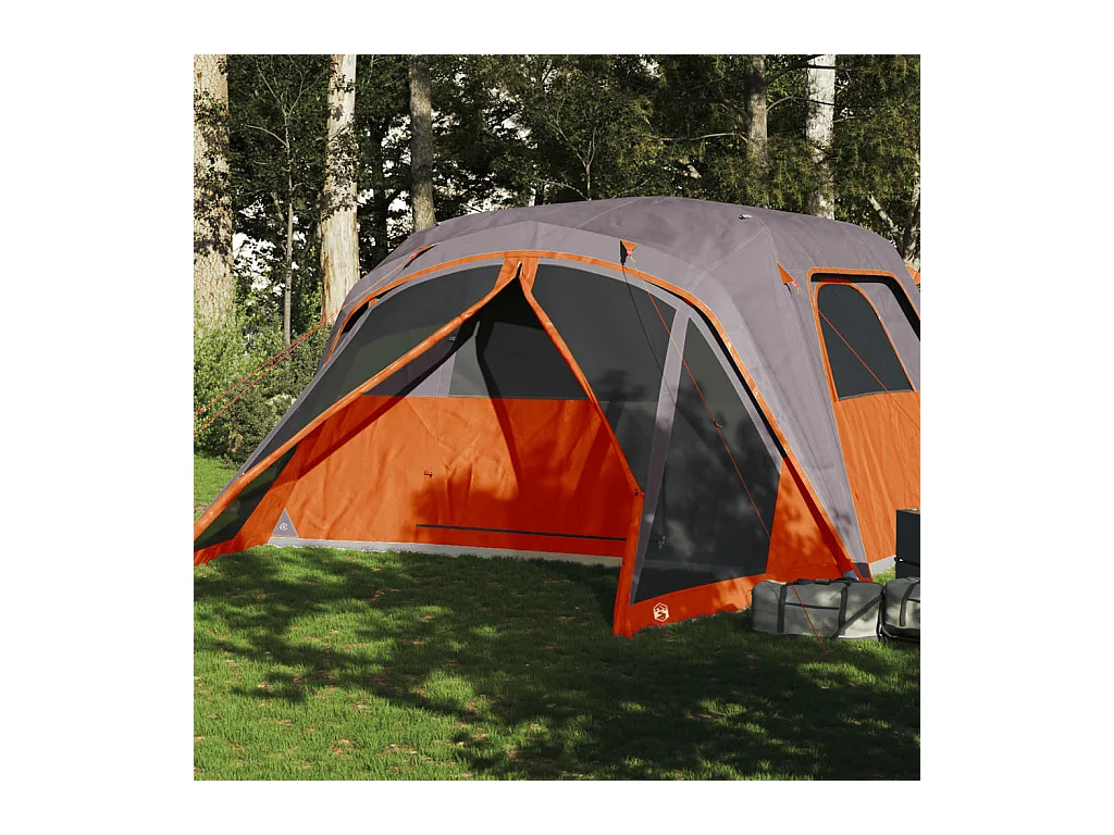 Tonnelle -Tente familiale et porche 6 personnes gris orange imperméable FR429427