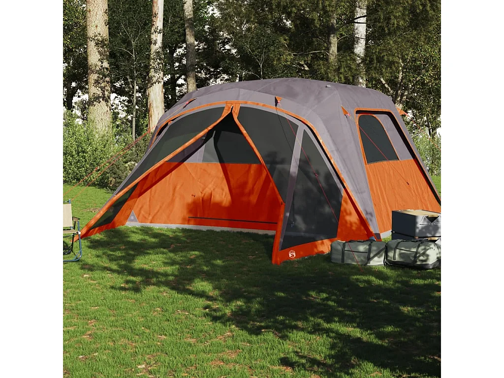 Tonnelle -Tente familiale et porche 6 personnes gris orange imperméable FR429427