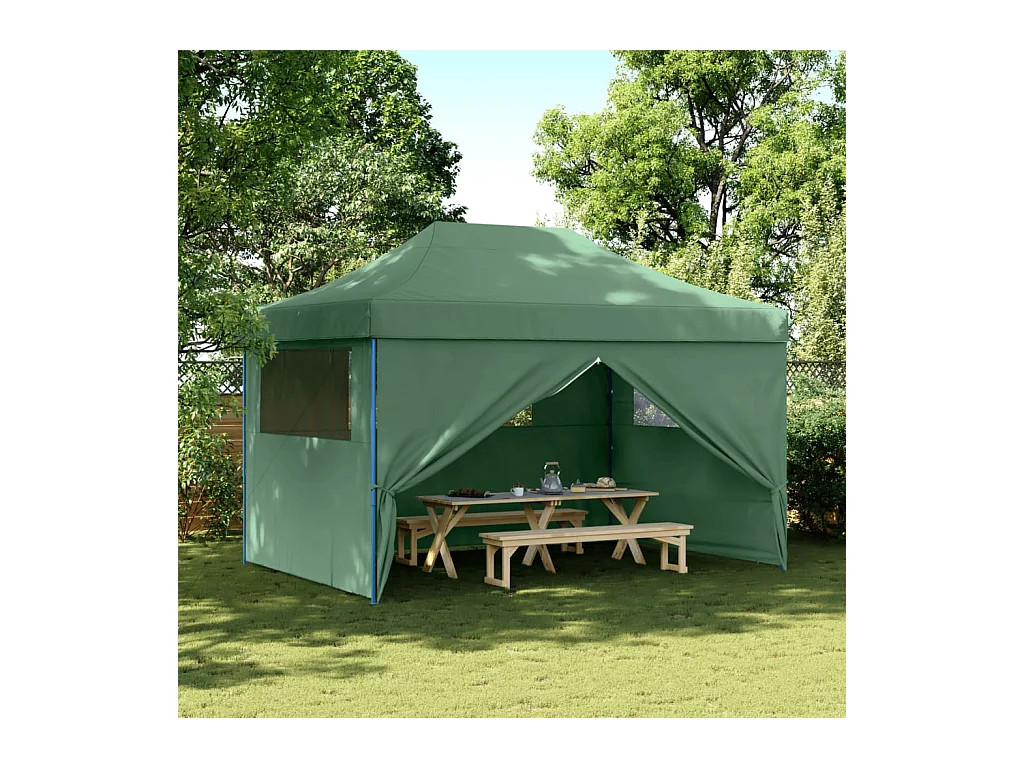 Tonnelle -Tente de réception pliable escamotable 4 parois latérales vert FR796416