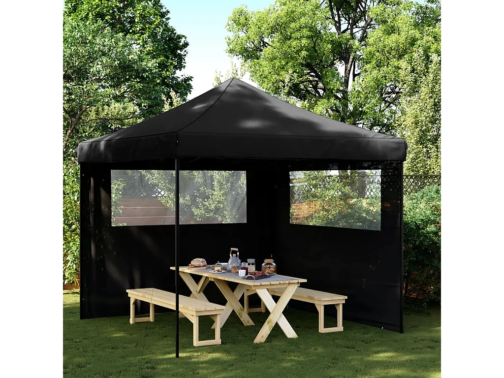 Tenda p/ festas pop-up dobrável com 2 paredes laterais preto PT818404
