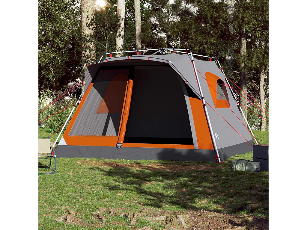 Tonnelle -Tente familiale cabine 7personnes gris orange dégagement rapide FR344023