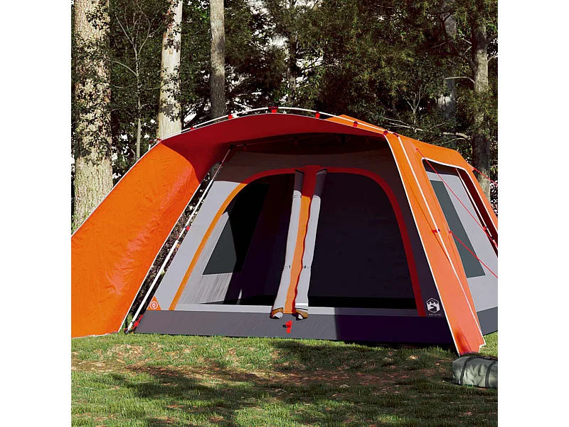 Tenda familiar c/ alpendre 9 p. libertação rápida cinza/laranja PT834858