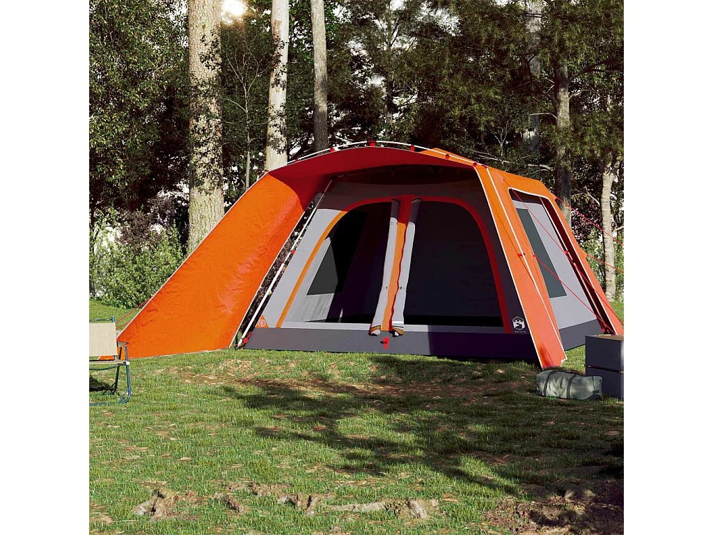 Tenda familiar c/ alpendre 9 p. libertação rápida cinza/laranja PT834858