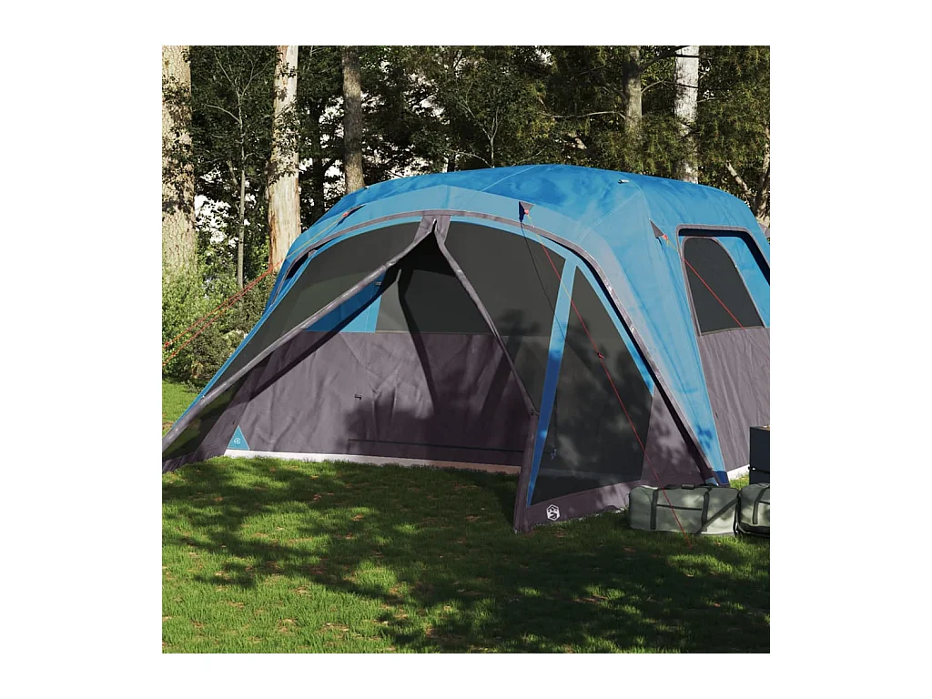 Tonnelle -Tente familiale avec porche 6 personnes bleu imperméable FR986114