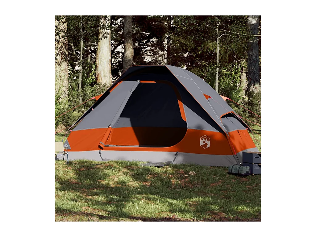 Tonnelle -Tente familiale à dôme 6 personnes gris et orange imperméable FR852163
