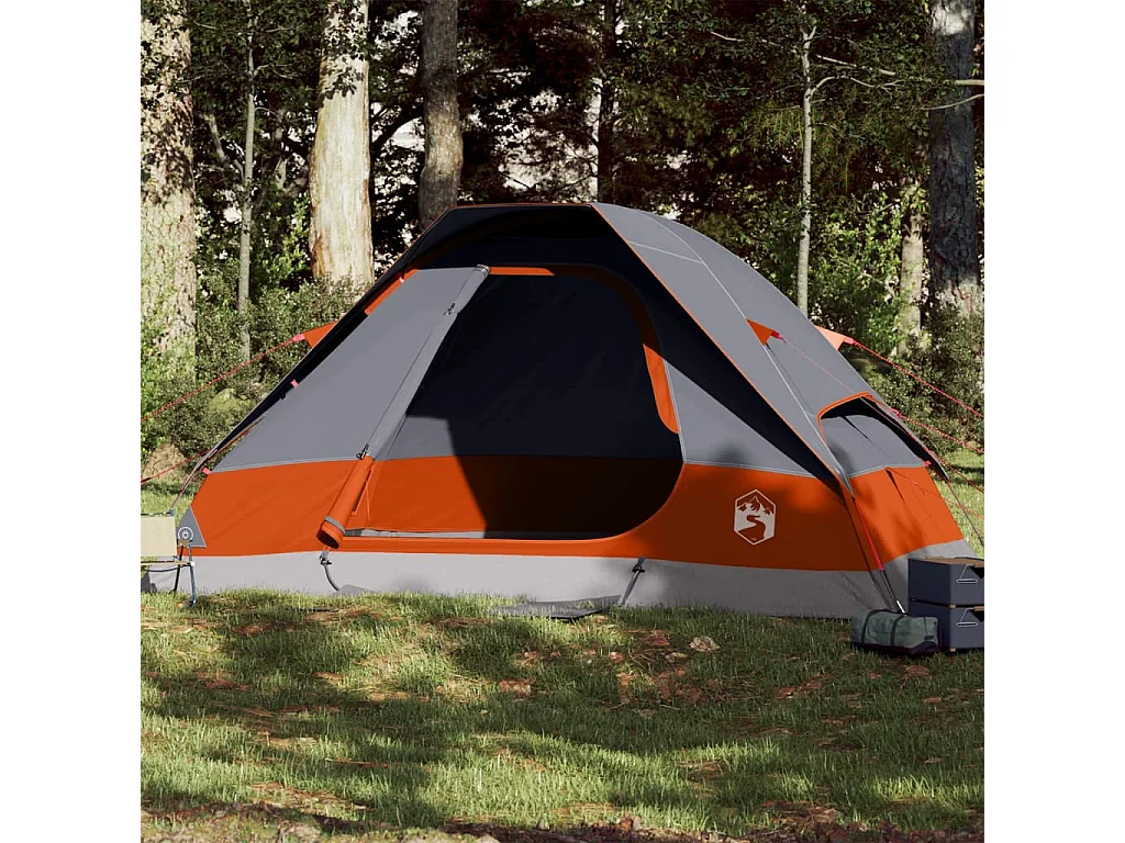 Tonnelle -Tente familiale à dôme 6 personnes gris et orange imperméable FR852163