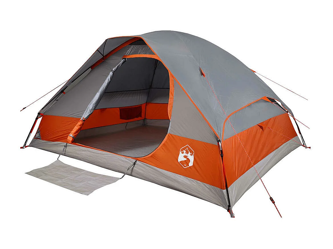 Tonnelle -Tente familiale à dôme 6 personnes gris et orange imperméable FR852163