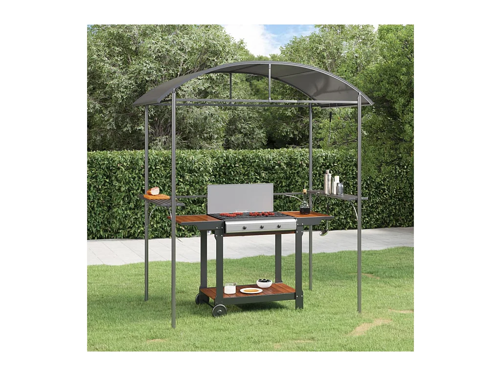 Gazebo BBQ et étagères latérales anthracite 220x115x230cm acier FR303389