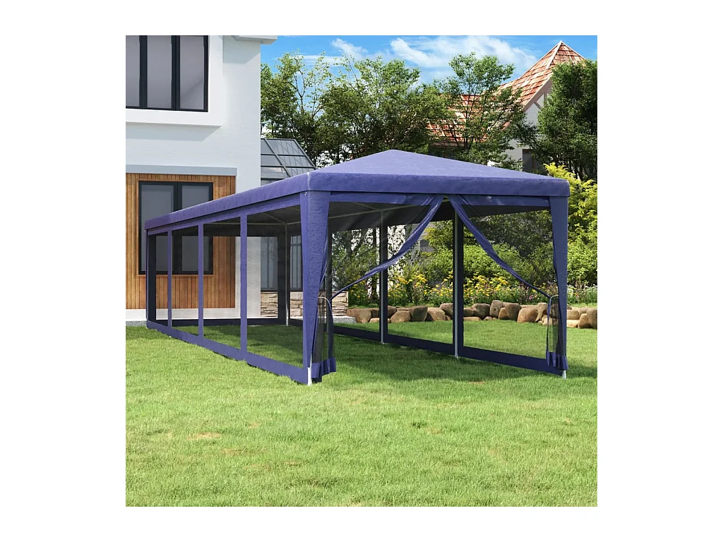 Tonnelle -Tente de fête et 10 parois latérales en maille Bleu 3x12 m PEHD FR947342