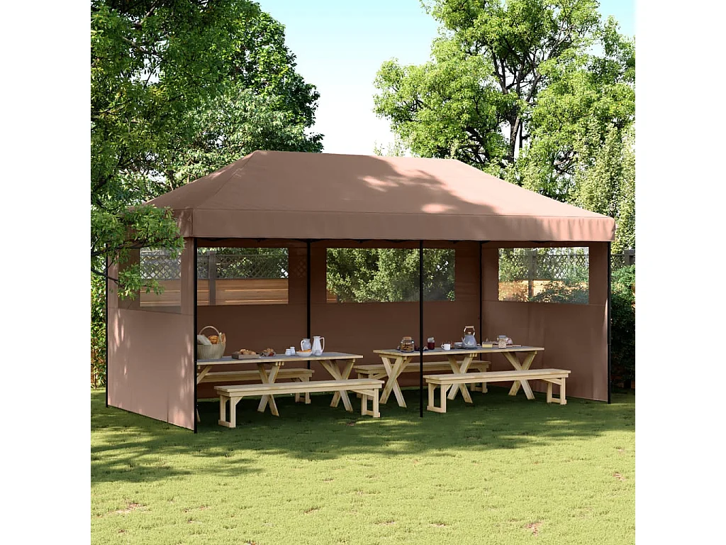 Partytent inklapbaar pop-up met 3 zijwanden bruin BE193890