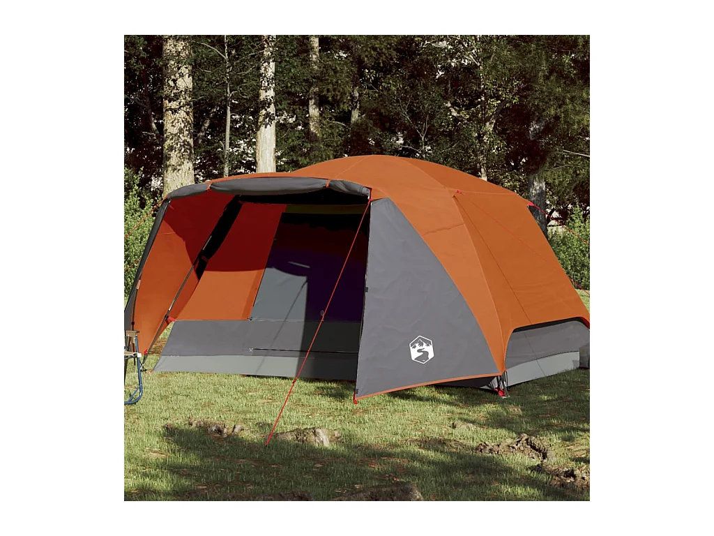 Tonnelle -Tente familiale et porche 6 personnes gris orange imperméable FR675030
