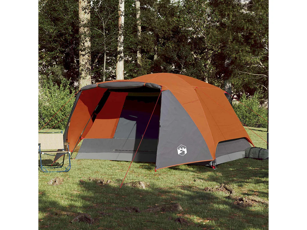 Tonnelle -Tente familiale et porche 6 personnes gris orange imperméable FR675030