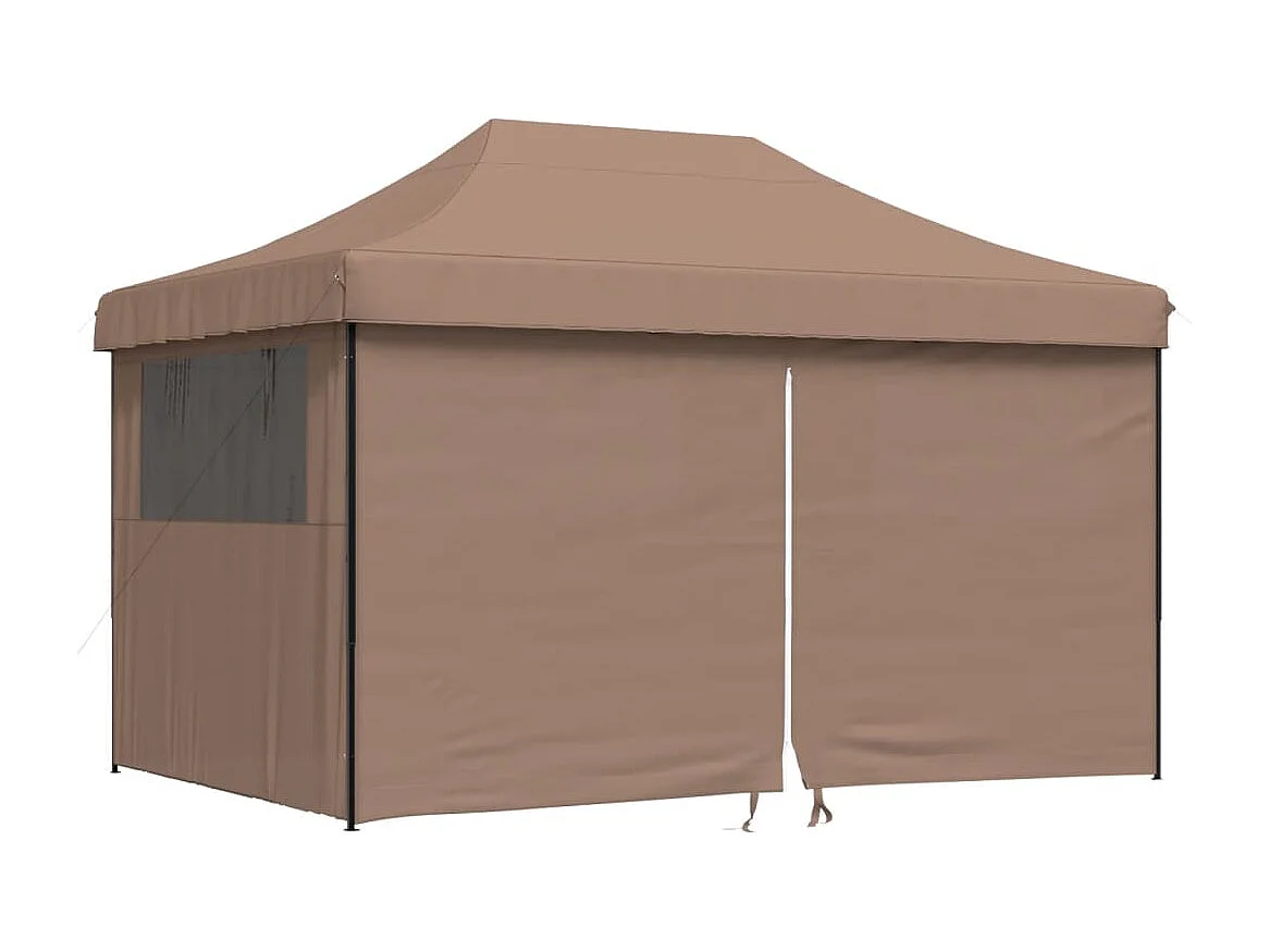 Tenda p/ festas pop-up dobrável com 4 paredes laterais castanho PT181496