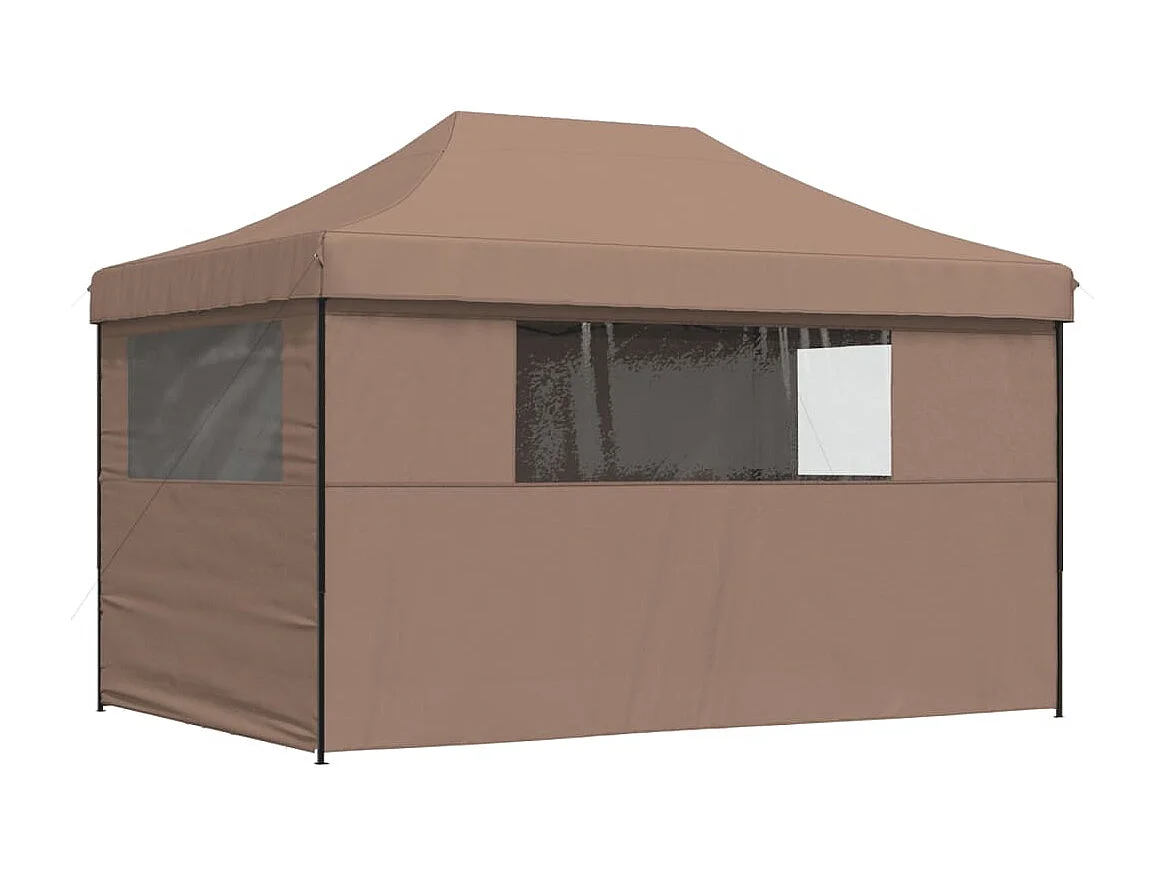 Tenda p/ festas pop-up dobrável com 4 paredes laterais castanho PT181496