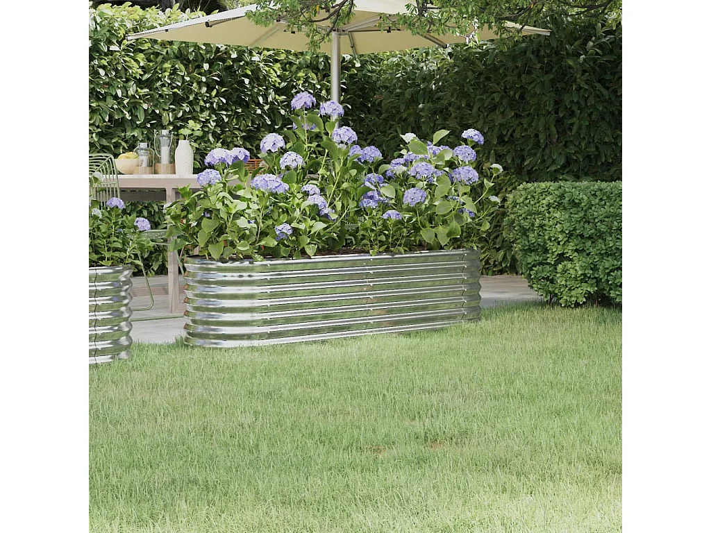 Plantenbak 152x40x36 cm gepoedercoat staal zilverkleurig BE536096