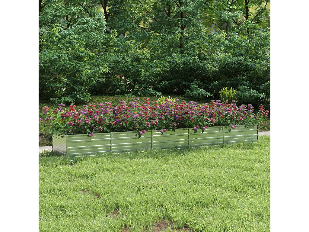 Canteiro elevado de jardim 400x80x45cm aço galvanizado prateado PT949897