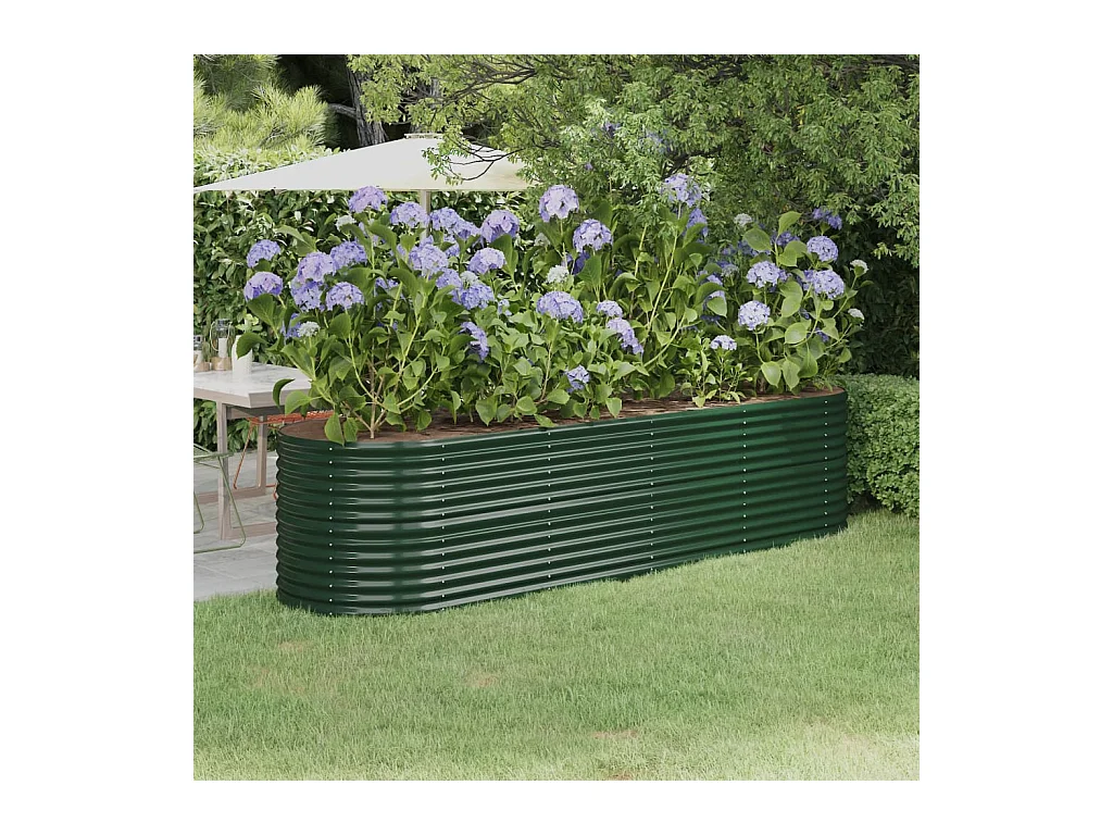 Lit surélevé de jardin Acier enduit de poudre 296x80x68 cm Vert FR90579