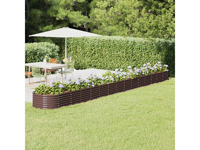 Canteiro elevado jardim 620x80x36cm aço revestido a pó castanho PT915607