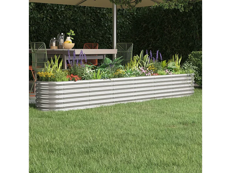 Plantenbak 260x40x36 cm gepoedercoat staal zilverkleurig BE267535