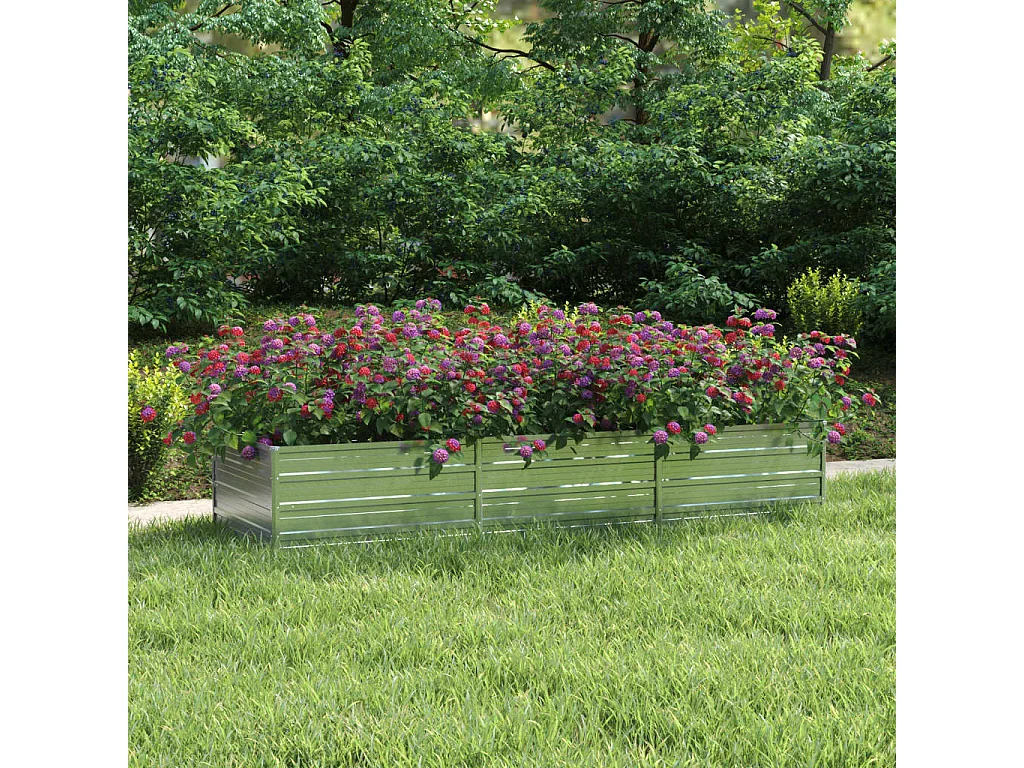 Canteiro elevado de jardim 240x80x45cm aço galvanizado prateado PT650507