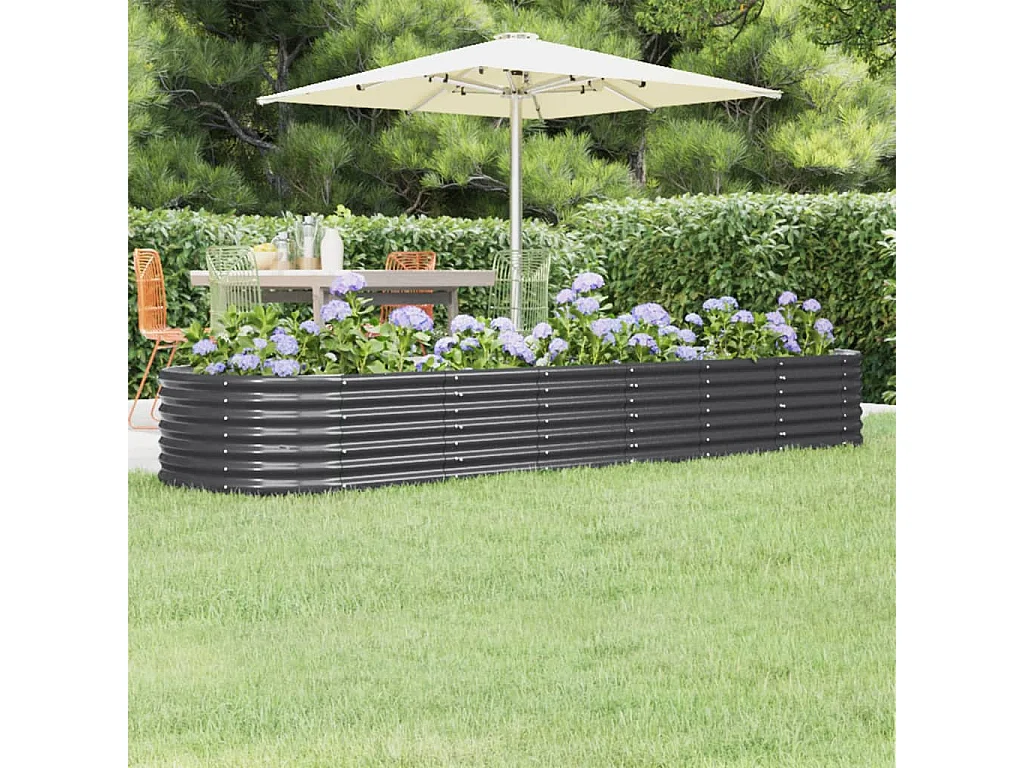 Canteiro elevado jardim 296x80x36 aço revestido a pó antracite PT612468