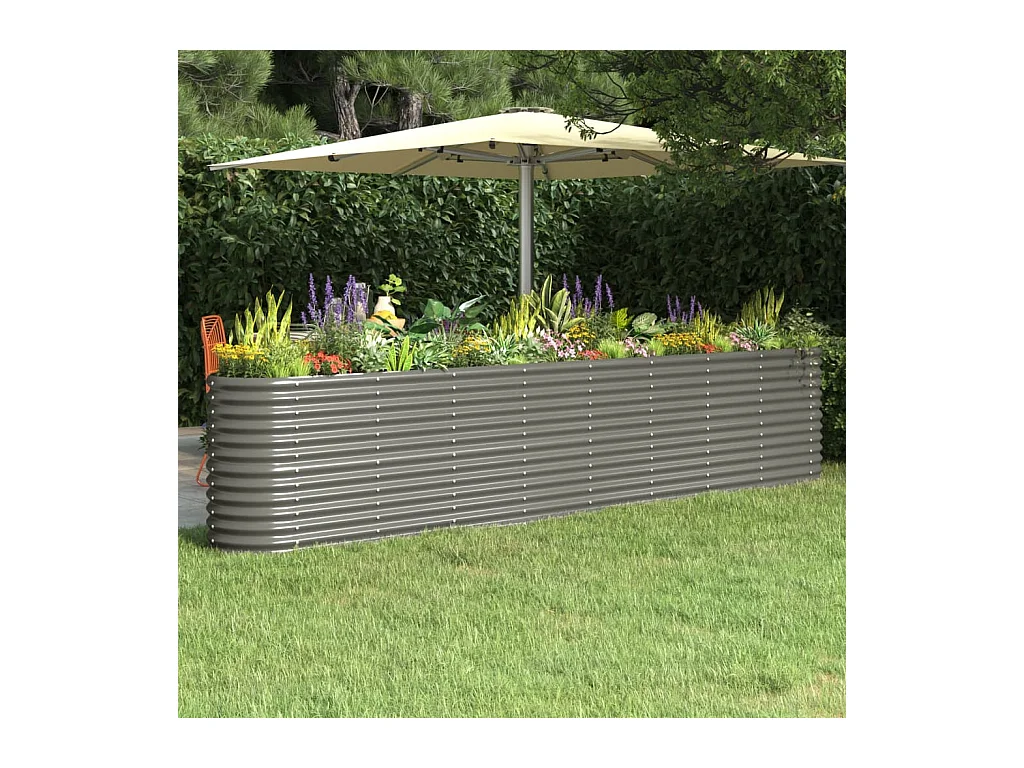 Lit surélevé de jardin Acier enduit de poudre 332x40x68 cm gris FR72474
