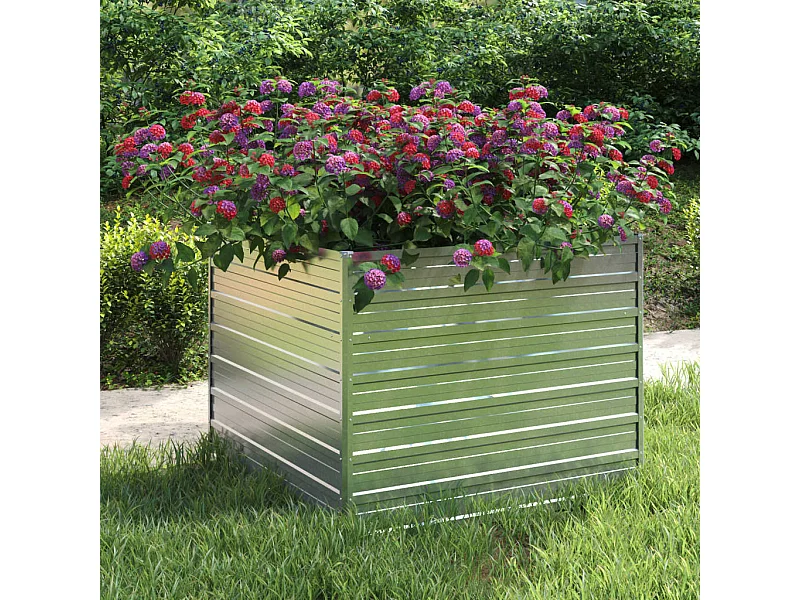 Arriate de acero galvanizado plateado 100x100x77 cm ES237297