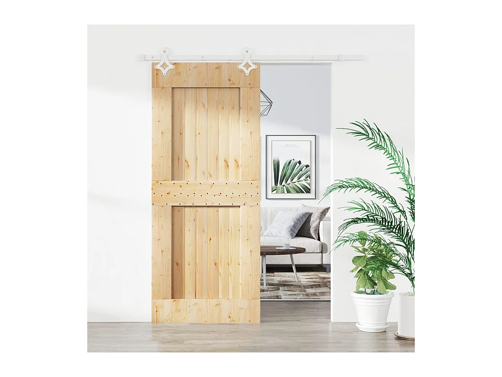 Puerta corredera con herrajes madera maciza de pino 80x210 cm ES403215