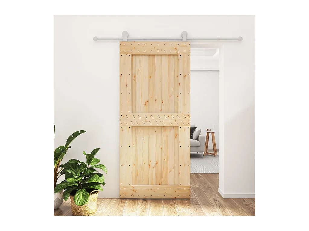 Porte coulissante et kit de quincaillerie 95x210 cm pin massif FR262688