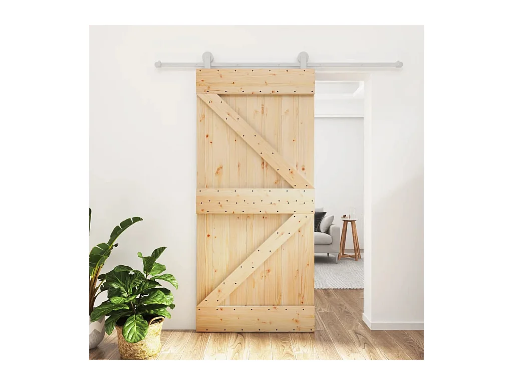 Puerta corredera con herrajes madera maciza de pino 95x210 cm ES167571