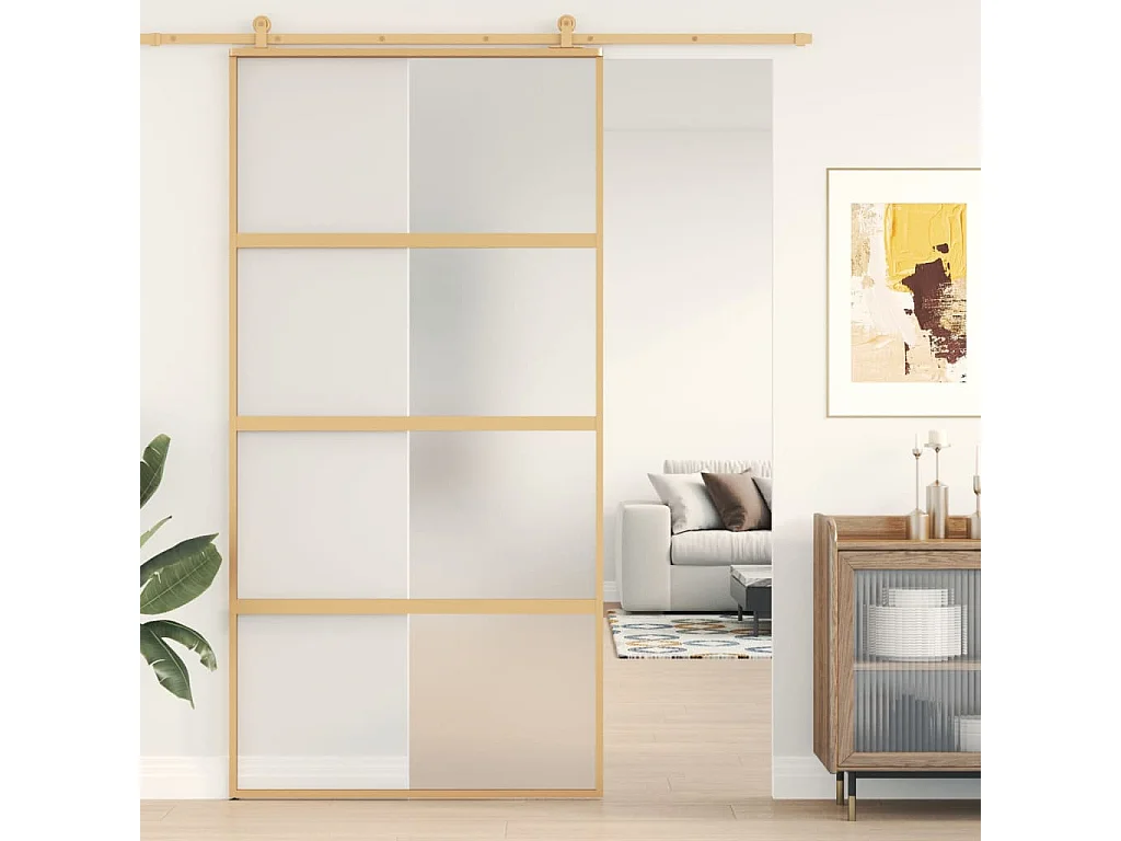 Puerta corredera dorada de vidrio ESG esmerilado y aluminio ES734672
