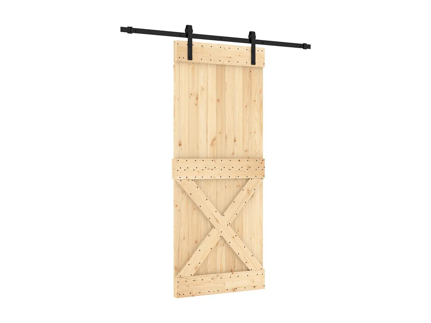 Porta de correr com ferragens 85x210 cm madeira de pinho maciça PT409017
