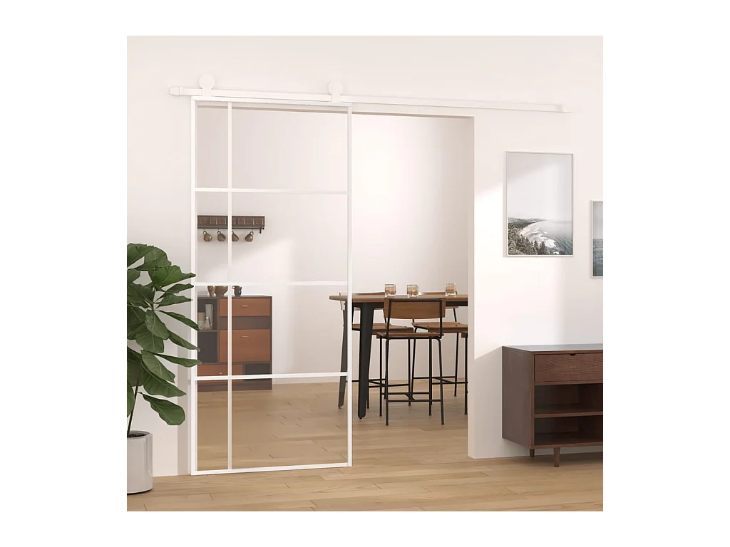 Porte coulissante Verre ESG et aluminium 90x205 cm Blanc FR563698