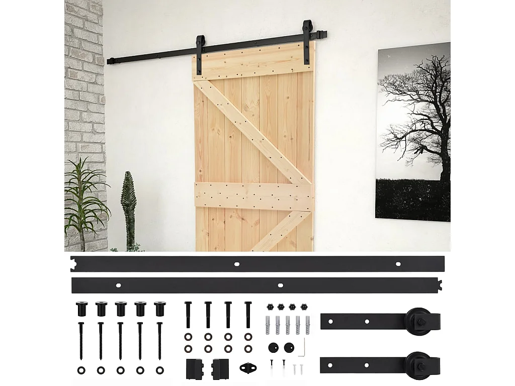 Porta de correr com ferragens 90x210 cm madeira de pinho maciça PT936188