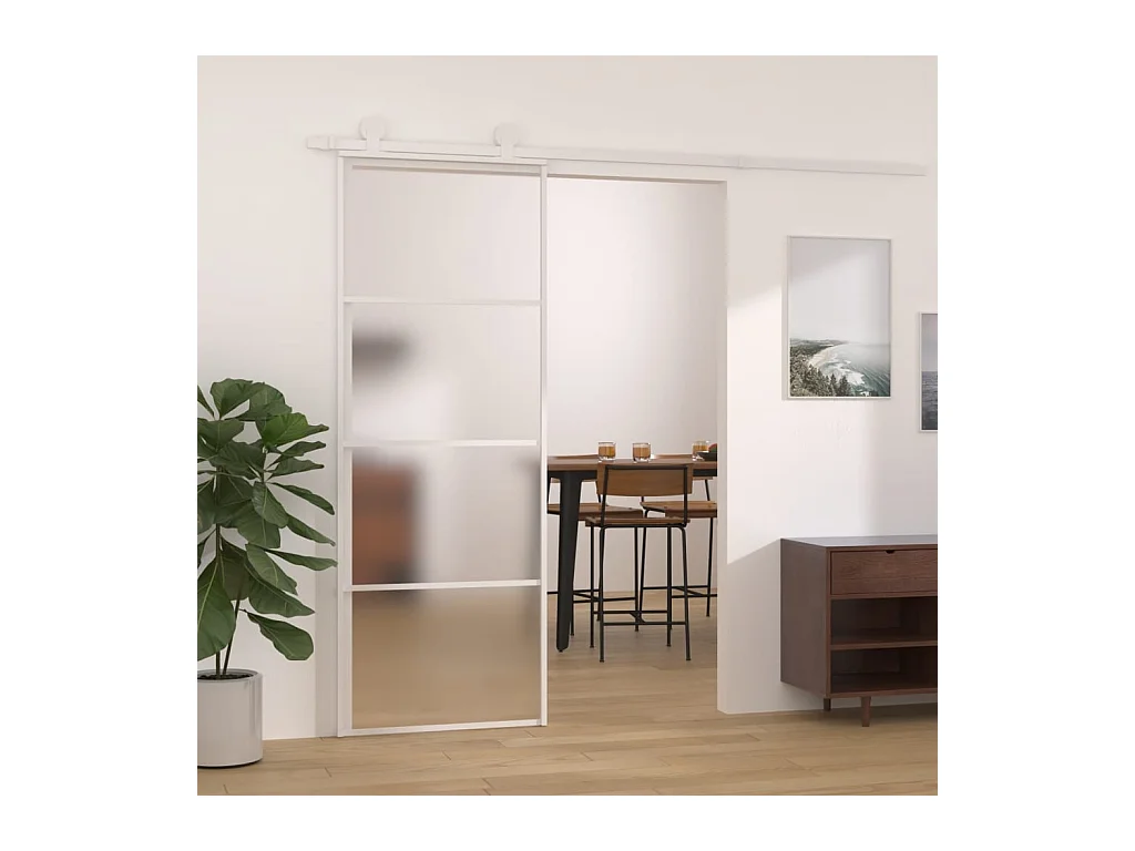 Porte coulissante Verre ESG dépoli et aluminium 76x205 cm Blanc FR175472