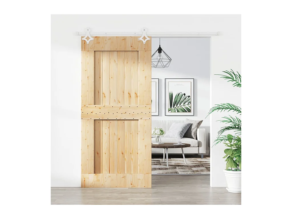 Porte coulissante et kit de quincaillerie 95x210 cm pin massif FR223076