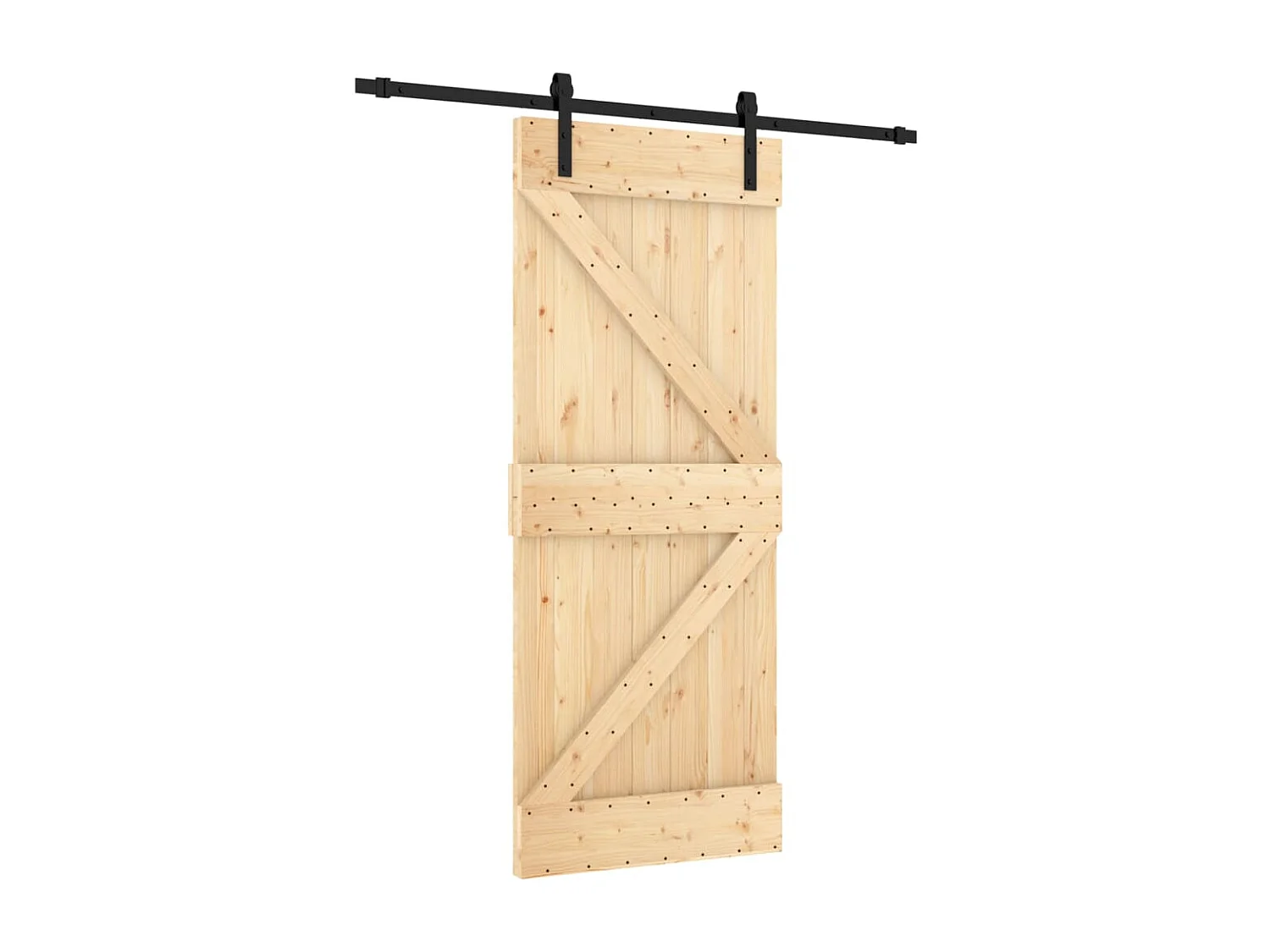 Porta de correr com ferragens 85x210 cm madeira de pinho maciça PT429158