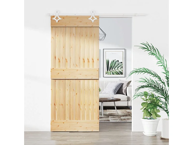 Puerta corredera con herrajes madera maciza de pino 90x210 cm ES159825