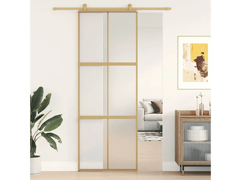 Porta deslizante 76x205 cm vidro ESG fosco/alumínio dourado PT557164