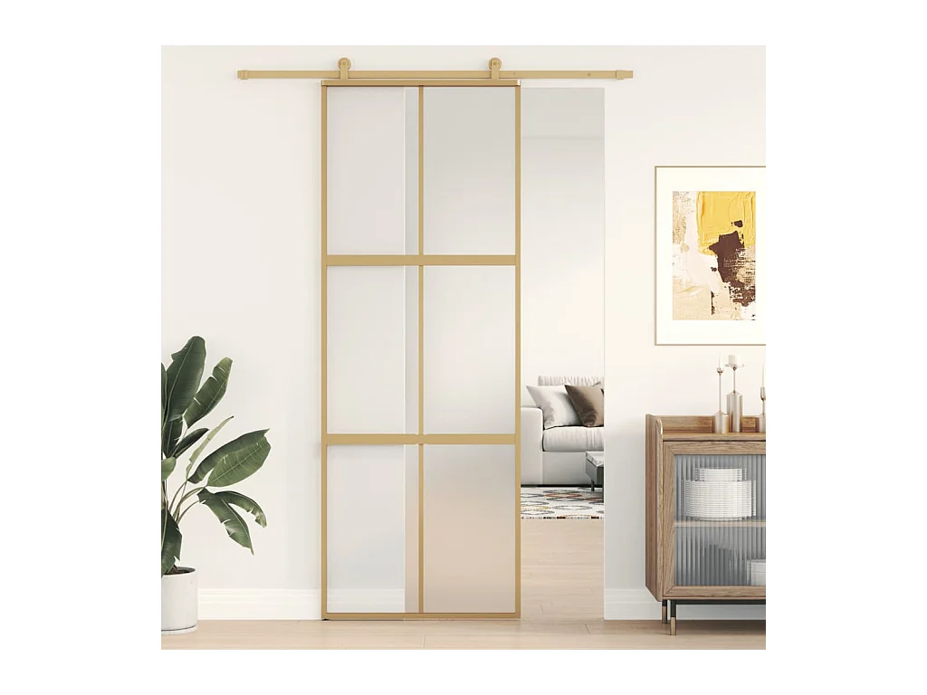 Porte coulissante doré 76x205 cm verre ESG dépoli et aluminium FR550406