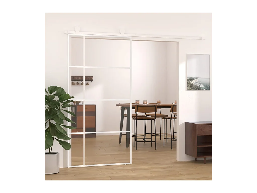 Porte coulissante Verre ESG et aluminium 102,5x205 cm Blanc FR765754