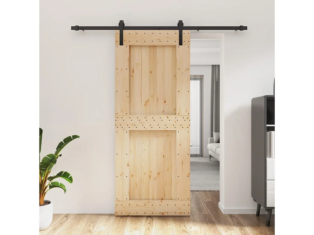 Puerta corredera con herrajes madera maciza de pino 85x210 cm ES553097