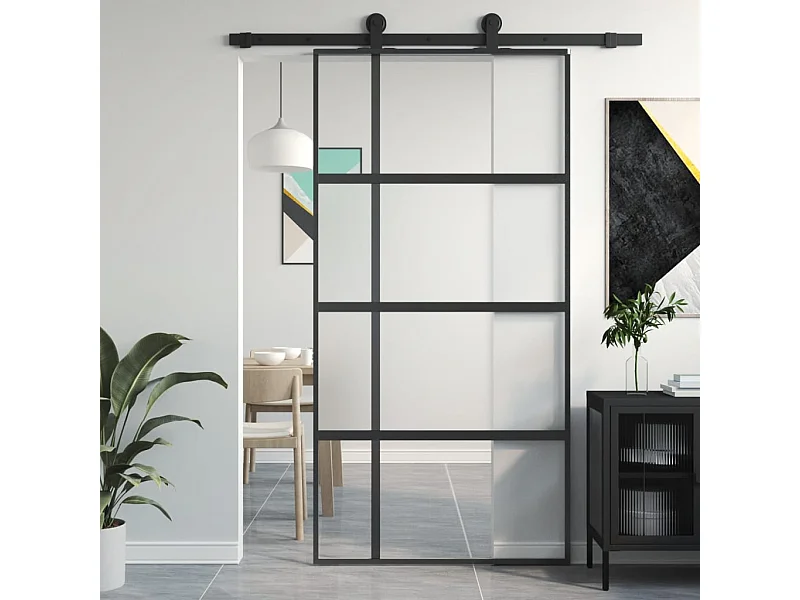Schuifdeur 102,5x205 cm gehard glas en aluminium zwart BE843276