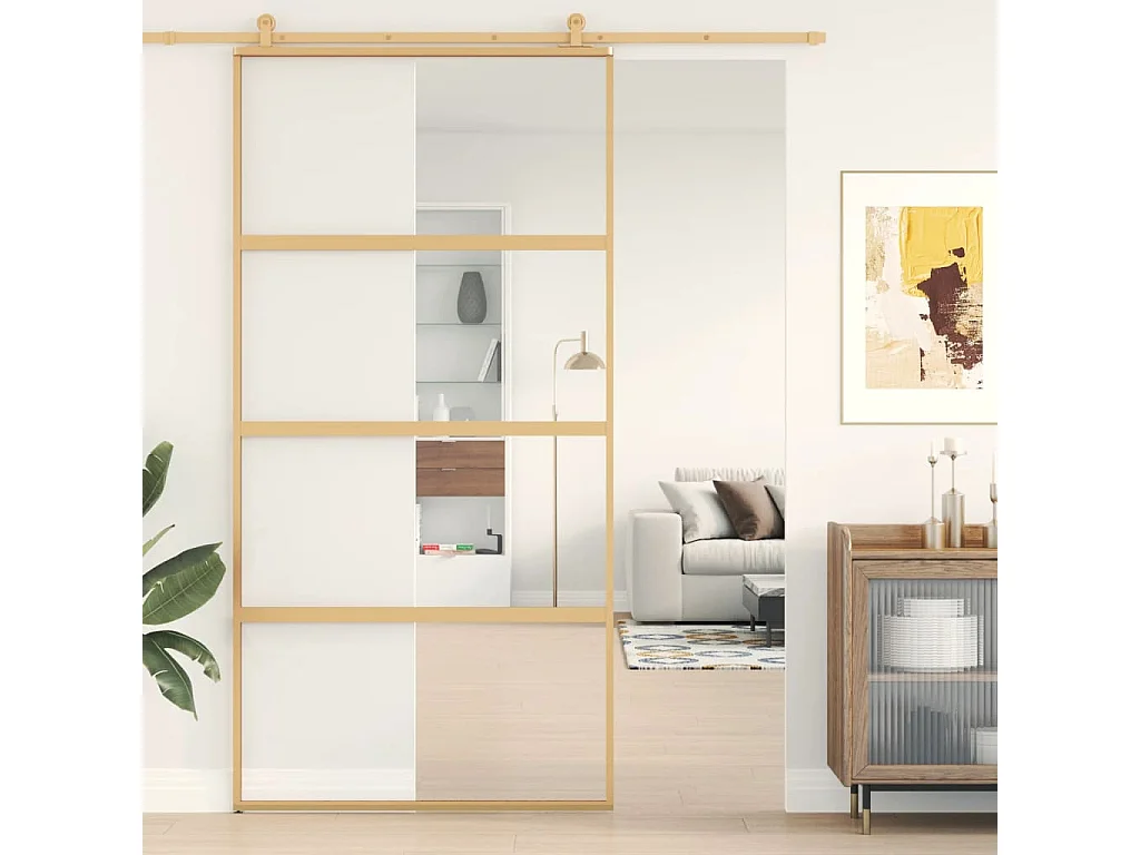 Porta deslizante 102,5x205 cm vidro ESG/alumínio dourado PT295862