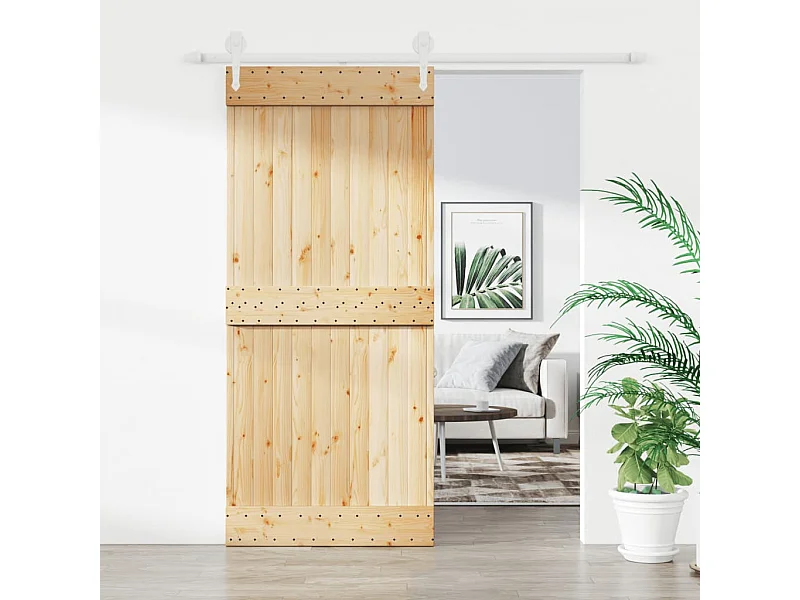 Puerta corredera con herrajes madera maciza de pino 90x210 cm ES633951