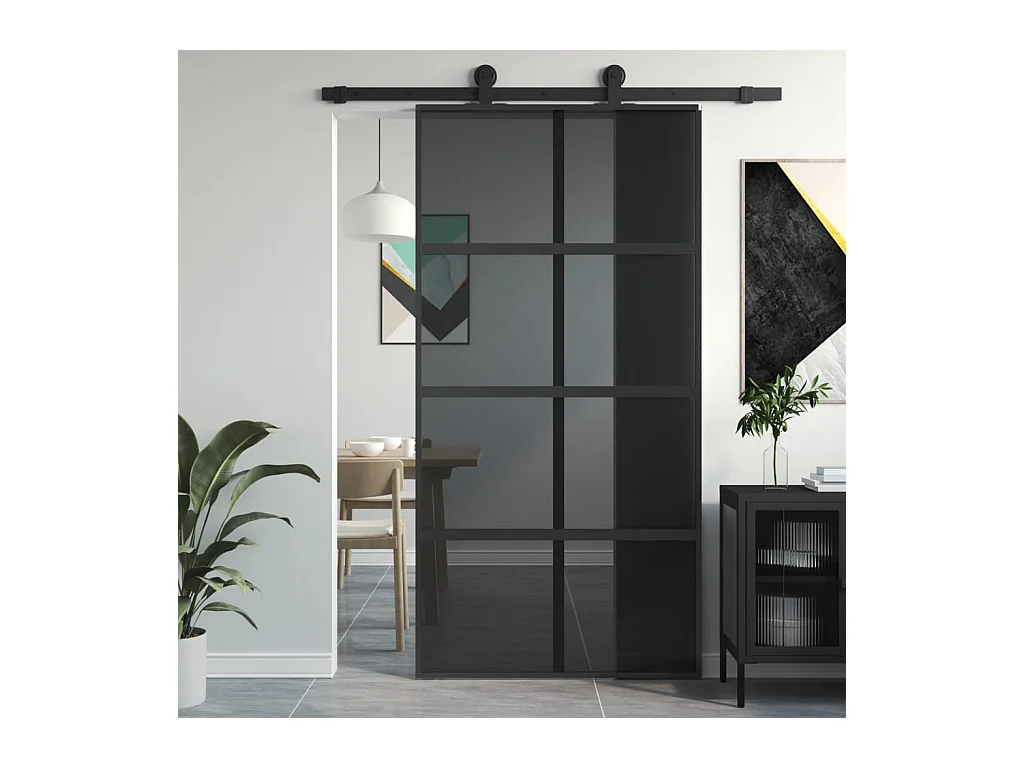 Porte coulissante noir 102,5x205 cm verre trempé aluminium FR564532