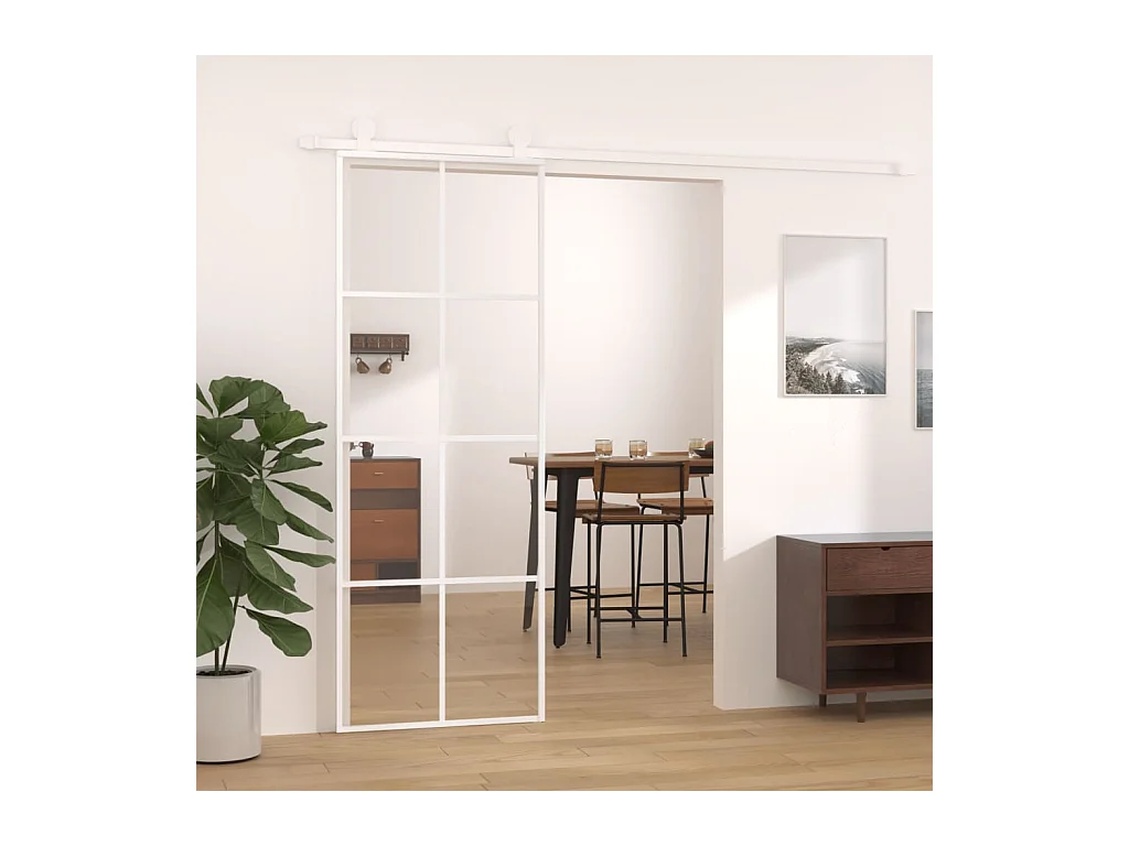 Porte coulissante Verre ESG et aluminium 76x205 cm Blanc FR432249