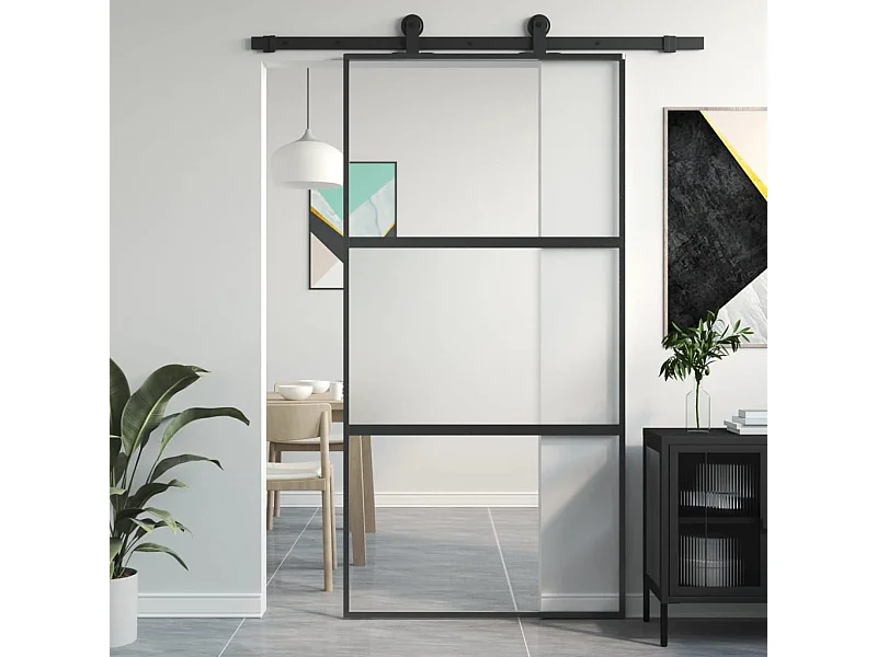 Puerta corredera vidrio templado y aluminio negra 102,5x205 cm ES420832