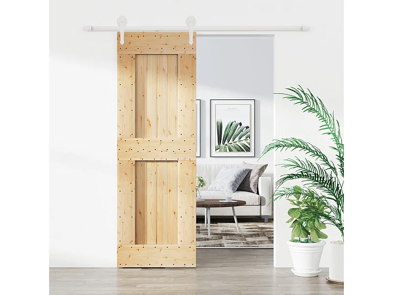 Puerta corredera con herrajes madera maciza de pino 70x210 cm ES604760